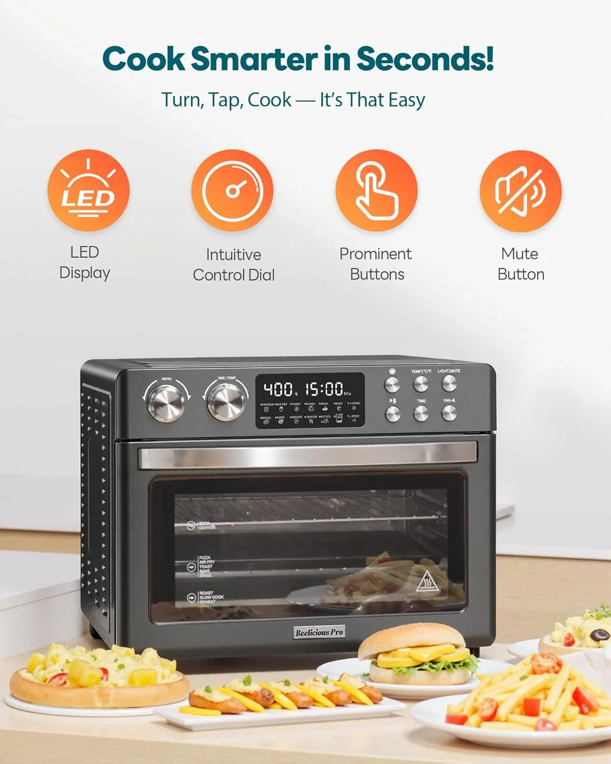 28QT Air Fryer Toaster Oven Combo, Large 12-In-1 Convection Countertop Oven with Next-Gen Heatwave Convection, 3-Layer Cooking, Rotisserie for Chicken, Fits 11" Pizza, Full Accessories, Sparkle Black