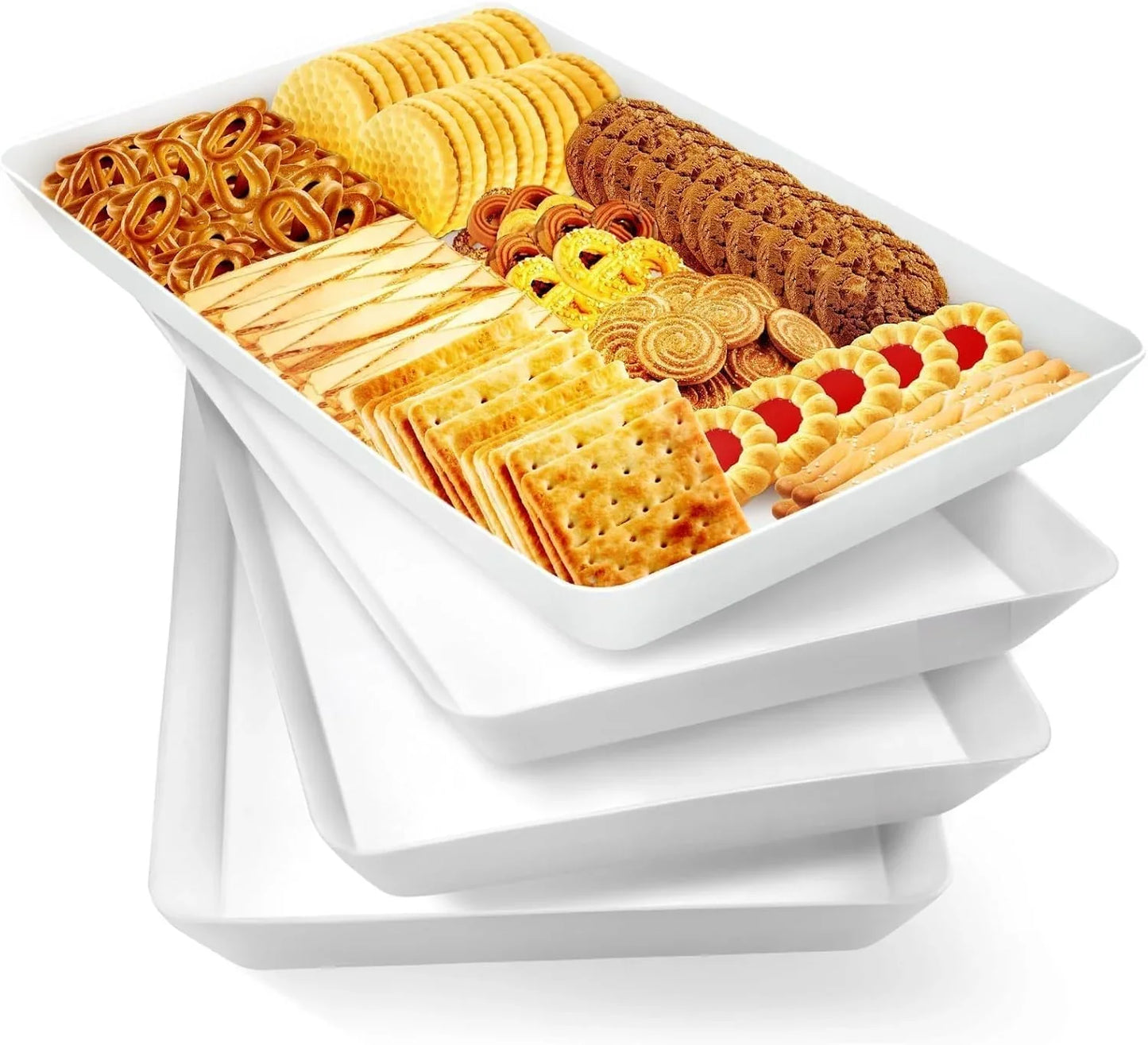 4 Pcs Serving Tray for Entertaining, Grilling BBQ Accessories, Serving Platters for Snacks, Fruit, Reusable Plastic Trays for Serving Food and Pantry Organization in Kitchen & for Easterparties