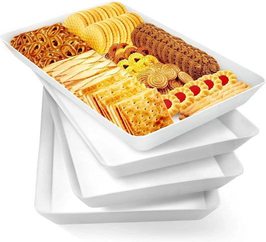 4 Pcs Serving Tray for Entertaining, Grilling BBQ Accessories, Serving Platters for Snacks, Fruit, Reusable Plastic Trays for Serving Food and Pantry Organization in Kitchen & for Easterparties