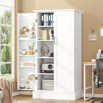 47” Pantry Cabinet, Kitchen Pantry Storage Cabinet with Doors and Adjustable Shelves,Freestanding Buffet Cupboards Sideboard for Living Room and Dinning Room (White)