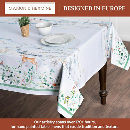 Table Cloth Rectangle Table 100% Cotton 60 X 108 Inches Fall Tablecloth Reusable Everyday Use for Thanksgiving Christmas Decorations Dining Farmhouse Party (Snowy World)