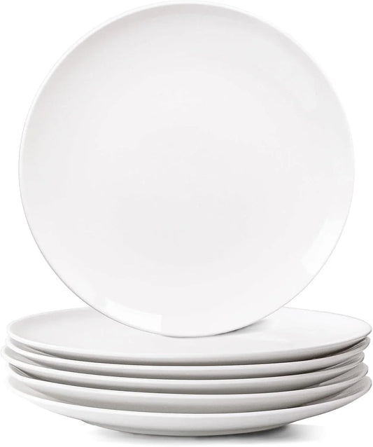 White Dinner Plates Set of 6, 10 Inch Ceramic Plates – White Porcelain Dinner Plates for Kitchen, Serving & Everyday Use, Microwave & Dishwasher Safe