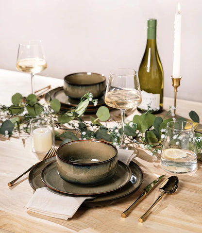 Ceramic Dinnerware Sets for 4, 12 Pieces Handmade Reactive Glaze Plates and Bowls Set, Scratch Resistant Dish Set, Oven & Microwave & Dishwasher Safe