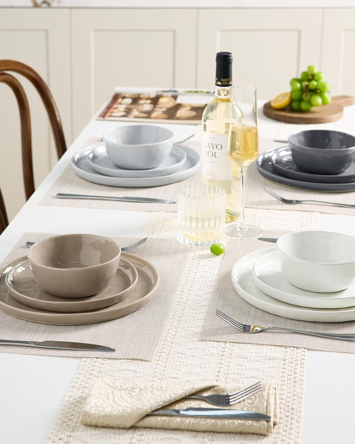 Mars Plates and Bowls Set, 12 Pieces Dinnerware Sets, Dishes Set for 4, Multi-Color