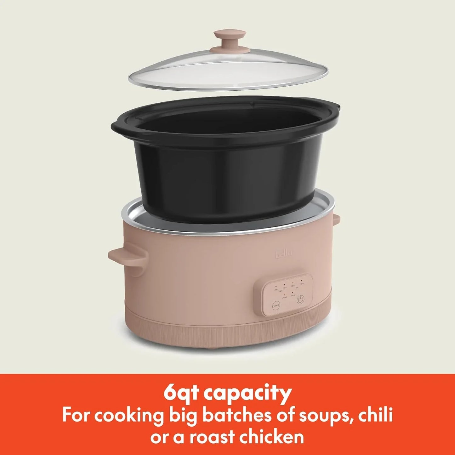 6.0 Qt Programmable Slow Cooker, Ceramic Nonstick Coating, Adjustable Temperature & Cooking Times, Dishwasher Safe Stoneware Pot & Tempered Glass Lid, Tangle Free Cord Wrap, Blossom
