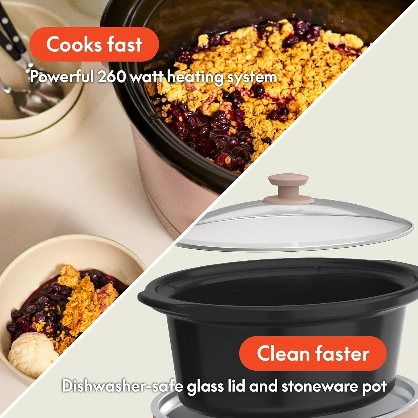 6.0 Qt Programmable Slow Cooker, Ceramic Nonstick Coating, Adjustable Temperature & Cooking Times, Dishwasher Safe Stoneware Pot & Tempered Glass Lid, Tangle Free Cord Wrap, Blossom