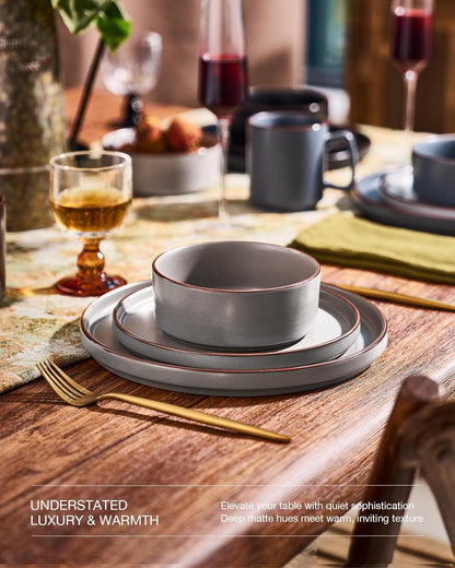 Nebula Ridge Stoneware Dinnerware Sets, Plates and Bowls Sets for 4, 12 Pieces Dishes Set, Microwave and Dishwasher Safe Kitchen Plates, Multi-Color
