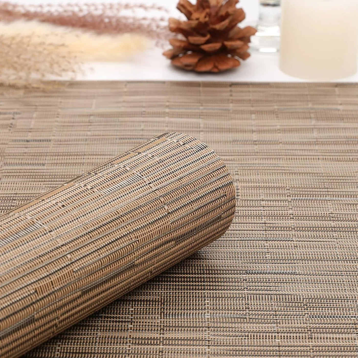 Table Runner, Vinyl Table Runner Indoor 55 Inch Long Arbitrarily Cropped Runner for Table Heatproof for Home Party (Light Brown, 12 X 55 Inch)