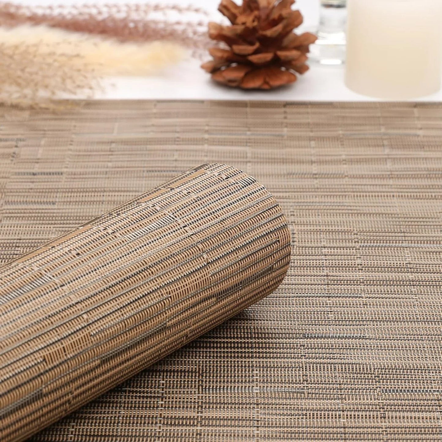 Table Runner, Vinyl Table Runner Indoor 55 Inch Long Arbitrarily Cropped Runner for Table Heatproof for Home Party (Light Brown, 12 X 55 Inch)