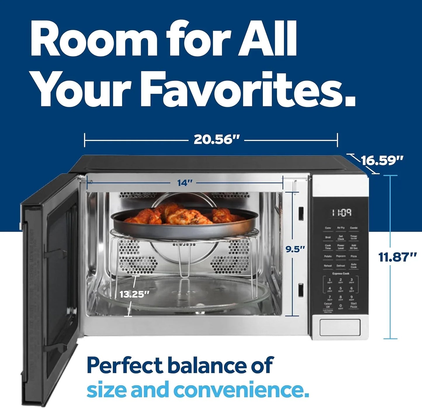 4-In-1 Countertop Microwave Oven, 1.0 Cu Ft, 1050W Convection Microwave with Air Fry & Broil, Compact and Quiet, Stainless Steel, Ideal for Apartments, Dorms & Offices, GCST10A1WSS