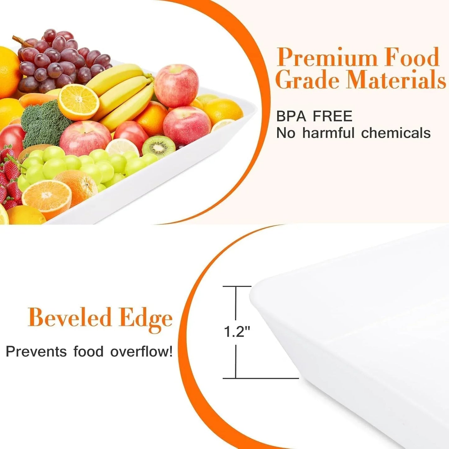 4 Pcs Serving Tray for Entertaining, Grilling BBQ Accessories, Serving Platters for Snacks, Fruit, Reusable Plastic Trays for Serving Food and Pantry Organization in Kitchen & for Easterparties
