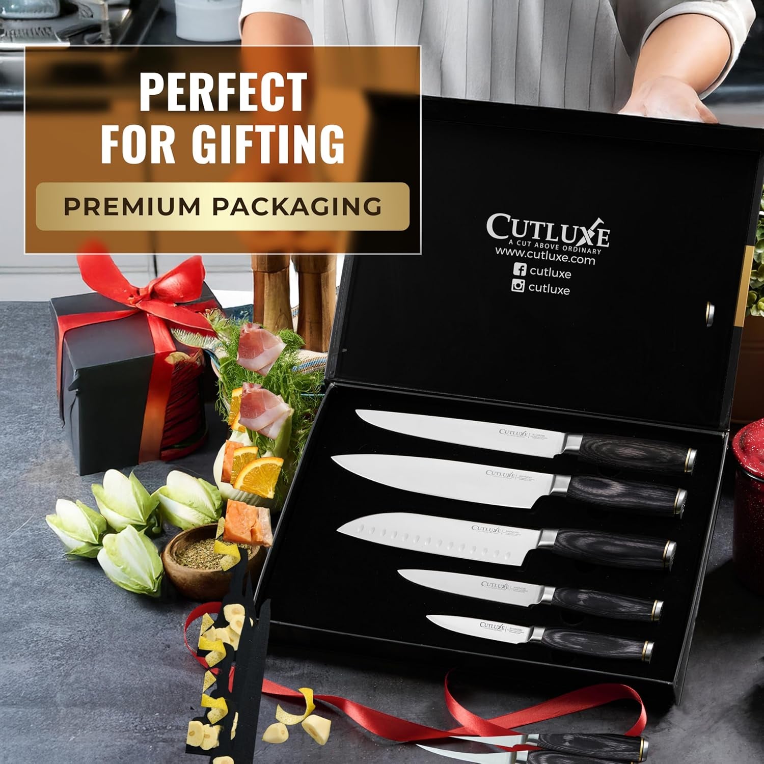 5-Piece Chef Knife Set – Ultra Sharp Japanese Kitchen Knives, High Carbon Stainless Steel Blades, Full Tang Pakkawood Handles – Shinobi Series