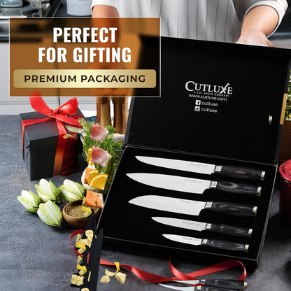 5-Piece Chef Knife Set – Ultra Sharp Japanese Kitchen Knives, High Carbon Stainless Steel Blades, Full Tang Pakkawood Handles – Shinobi Series
