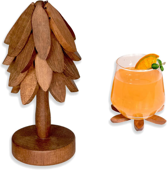 Coasters, Wooden Tree-Shaped Sapele Wood Drink Coasters Set for Coffee Table, Kitchen Table Decor