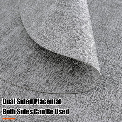 round Faux Leather Placemats and Coasters, Washable Dual-Side Table Mats, Wipeable Heat-Resistant Dining Place Mats for Outdoor and Indoor, Set of 6, Diameter 13 and 3.93 Inch, Light Grey