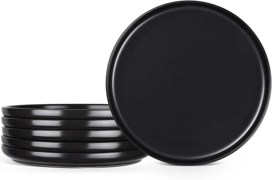 10.2” Stoneware Dinner Plates Set of 6, Large Modern Ceramic Dishes, round Salad Plate for Home Kitchen Restaurant, Microwave & Dishwasher Safe – Matte Black