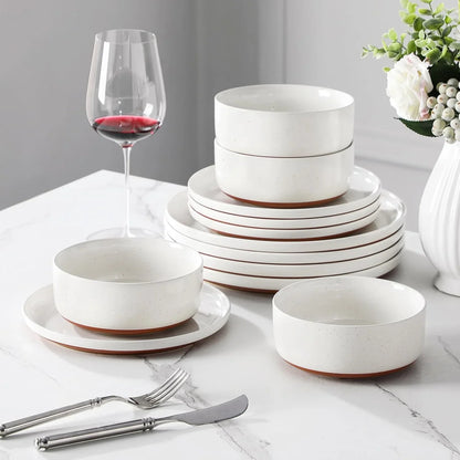 Plates and Bowls Sets, 12 Pieces Modern Stoneware Dinnerware Set for 4 Kitchen Dinner Set Ceramic Dishware Dishes Set Microwave and Dishwasher Safe, White, Series TARA