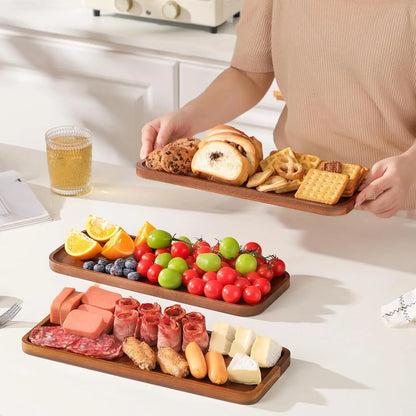 Small Solid Acacia Wood Serving Trays and Platters - Wooden Mini Charcuterie Boards, Rectangle Cheese Board for Food, Bathroom, Home Decor, Kitchen Counter, (14" X 5.5", 1 Pack)