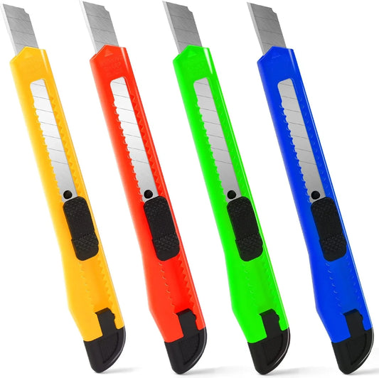 4 Pack Box Cutter, 9Mm Snap-Off Utility Knife, Box Cutter Retractable for Opening Packages Cartons, Box Opener, Disposable Razor Knife Exacto Knife Perfect for Office and Home Use