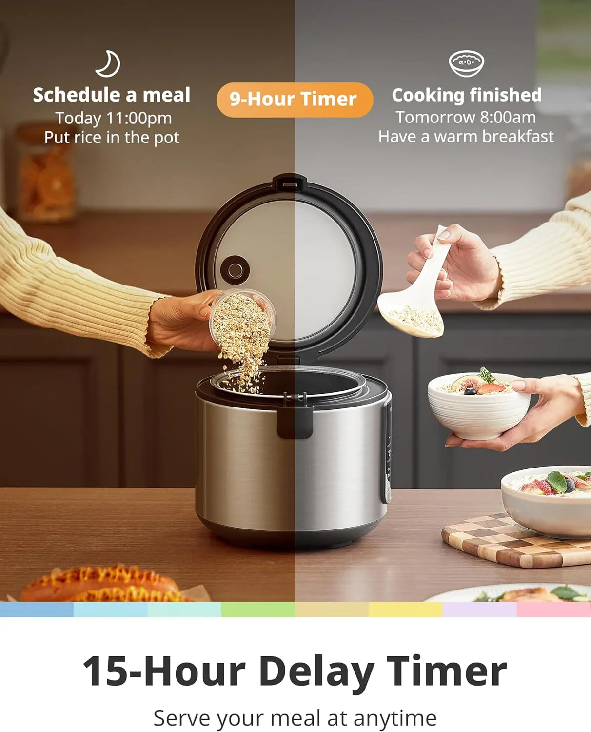 Compact Rice Cooker, 6-In-1 Stainless Steel Multi Cooker, Slow Cooker, Steamer, Saute, and Warmer, 2 QT, 8 Cups Cooked(4 Cups Uncooked), Brown Rice, Quinoa and Oatmeal, 6 One-Touch Programs, Corded Electric