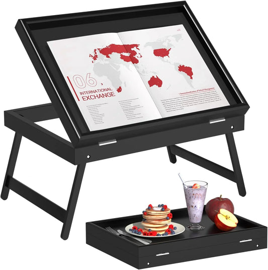 Bed Tray Table Breakfast Food Tray with Folding Legs Serving Tray for Laptop Desk, Sofa,Platters,Tv,Snack,Eating Tray(Black, Medium)