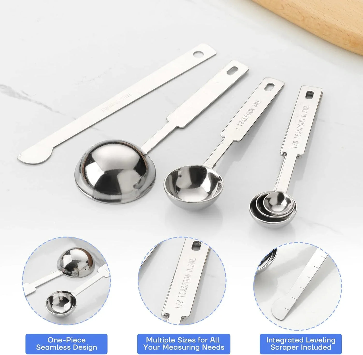 10-Piece Stainless Steel Measuring Cups and Spoons Set for Home Baking Essentials, Dishwasher Safe Kitchen Tools