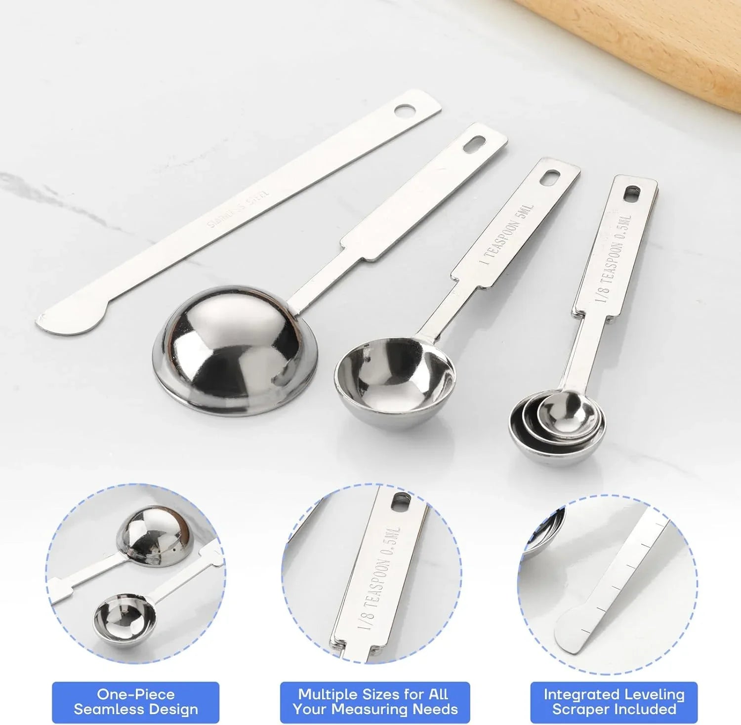 10-Piece Stainless Steel Measuring Cups and Spoons Set for Home Baking Essentials, Dishwasher Safe Kitchen Tools