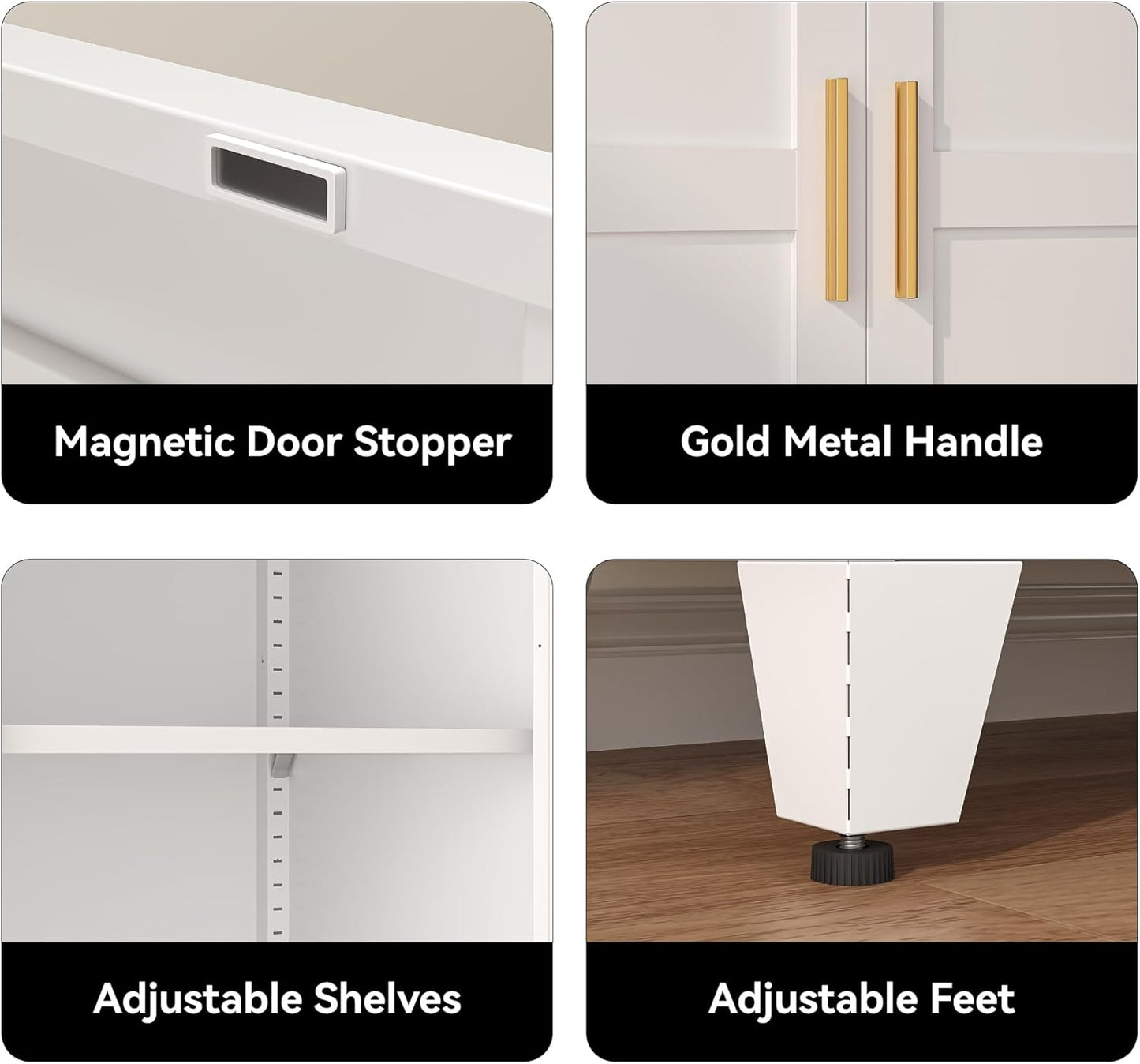 61" Metal Pantry Cabinet with Adjustable Shelves, White Storage Cabinet with Doors and Shelves, Sturdy Freestanding Cupboard for Kitchen Pantry, Bathroom Storage, Living Room & Office