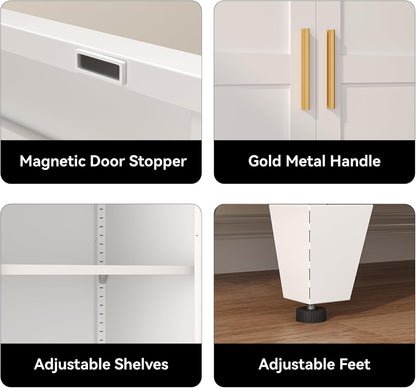 61" Metal Pantry Cabinet with Adjustable Shelves, White Storage Cabinet with Doors and Shelves, Sturdy Freestanding Cupboard for Kitchen Pantry, Bathroom Storage, Living Room & Office