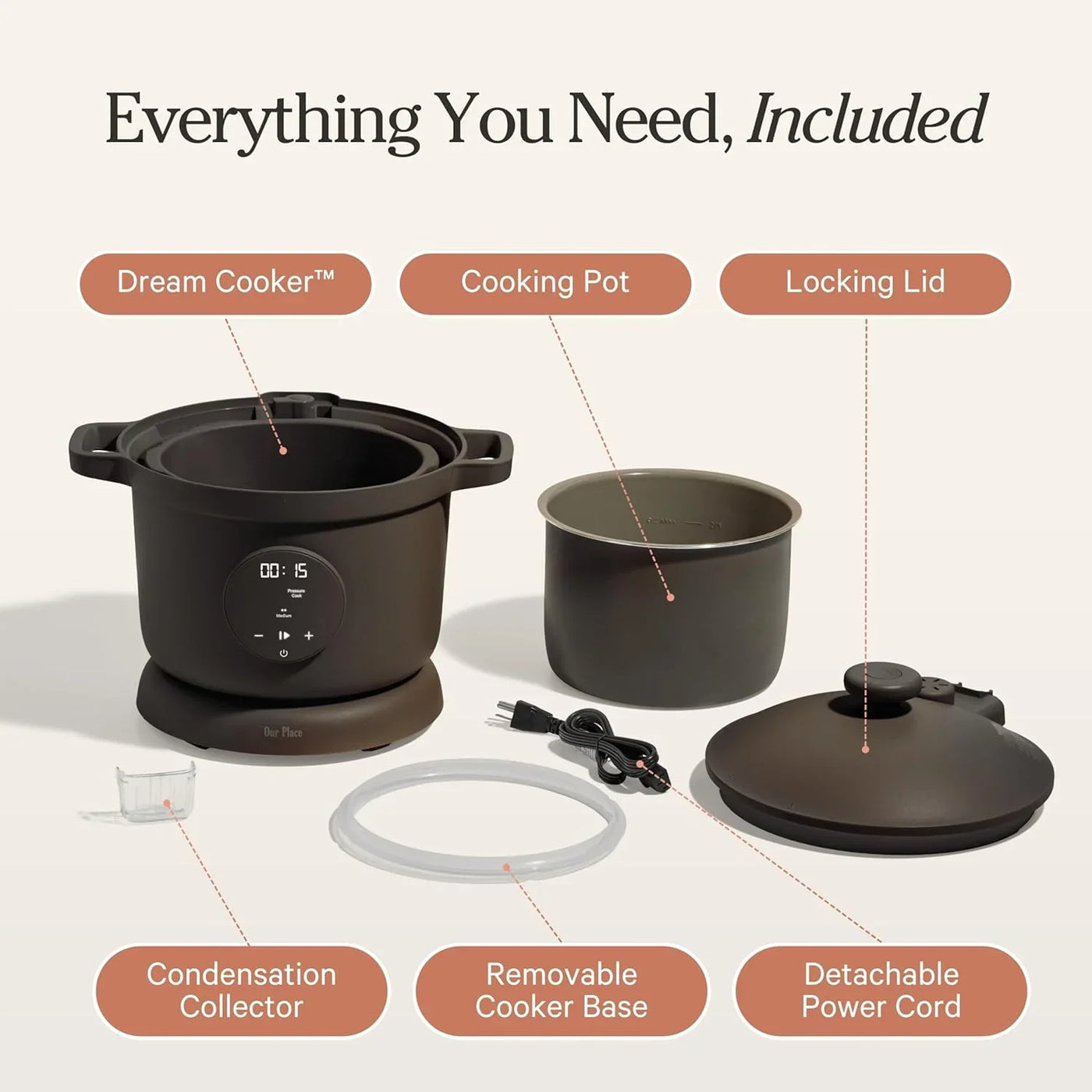 Dream Cooker | 6 Qt Ceramic Nonstick Multicooker & Pressure Cooker with Touchscreen Controls & Auto Steam Release | 4 Modes: Pressure Cook, Sauté/Sear, Slow Cook & Warm | Char