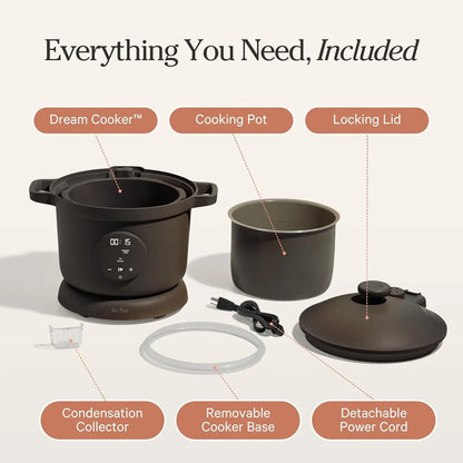 Dream Cooker | 6 Qt Ceramic Nonstick Multicooker & Pressure Cooker with Touchscreen Controls & Auto Steam Release | 4 Modes: Pressure Cook, Sauté/Sear, Slow Cook & Warm | Char