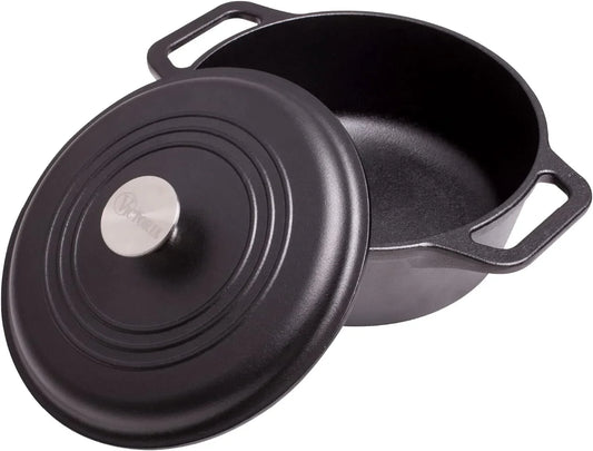 4-Quart Cast Iron Dutch Oven with Lid and Dual Loop Handles, Seasoned with Flaxseed Oil, Made in Colombia