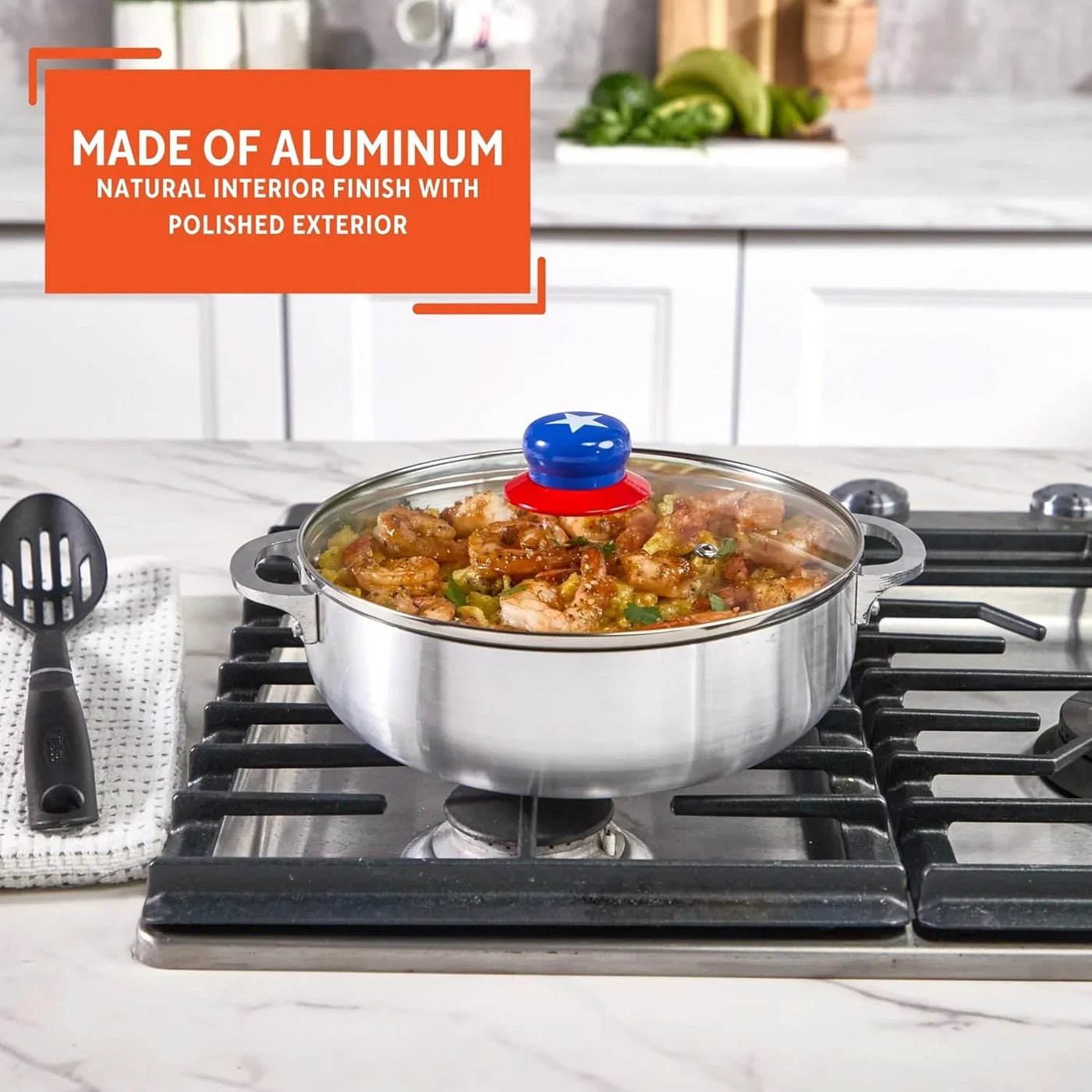 3.2Qt Boricua-Themed Aluminum Caldero with Lid, Caribbean Dutch Oven for Rice, Stews & Everyday Cooking