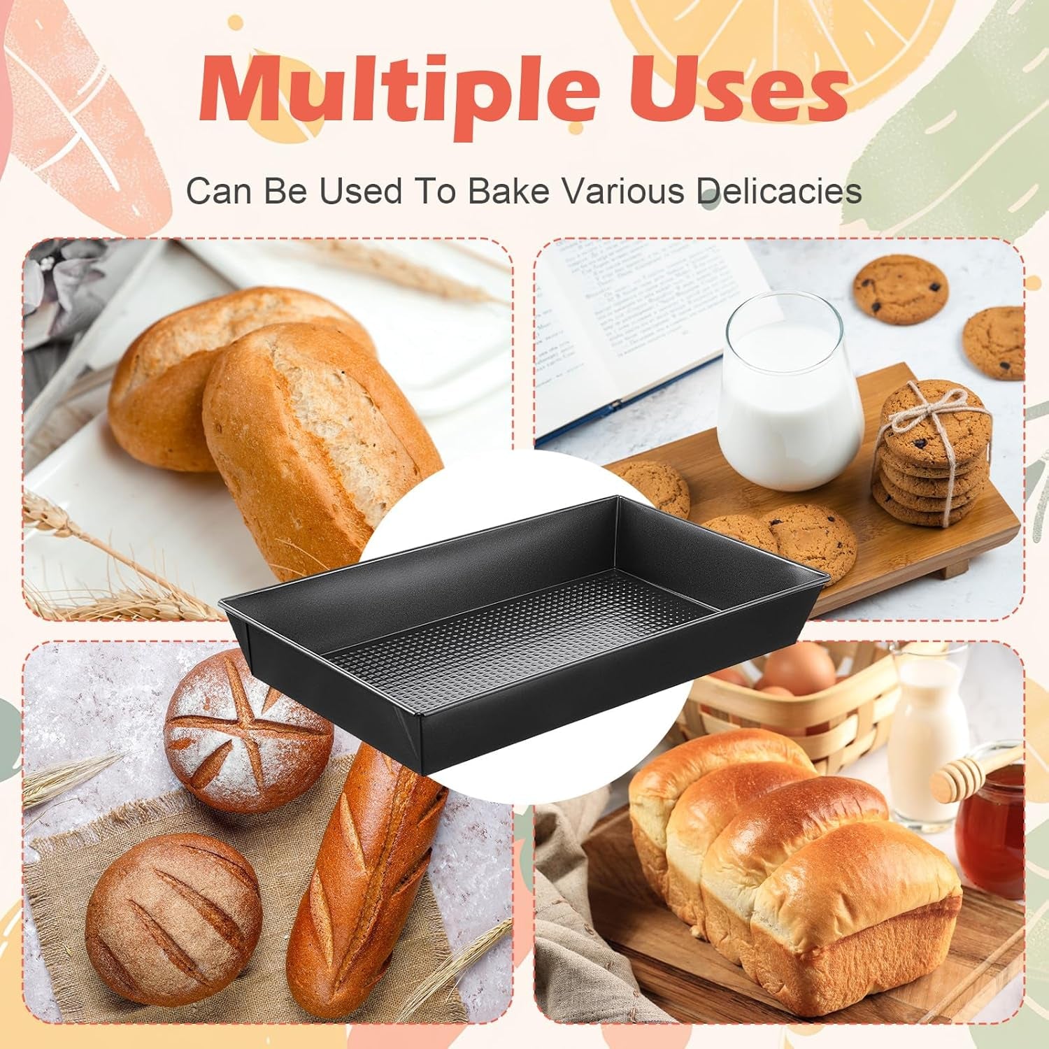 3 Pack Detroit Style Pizza Pan 15.7 X 9 Inch Non-Stick Rectangle Deep Dish Pizza Pans Heat-Resistant BPA Free, Pre Seasoned Carbon Steel Detroit Pizza Pan Dish Bake Ware Kitchenware