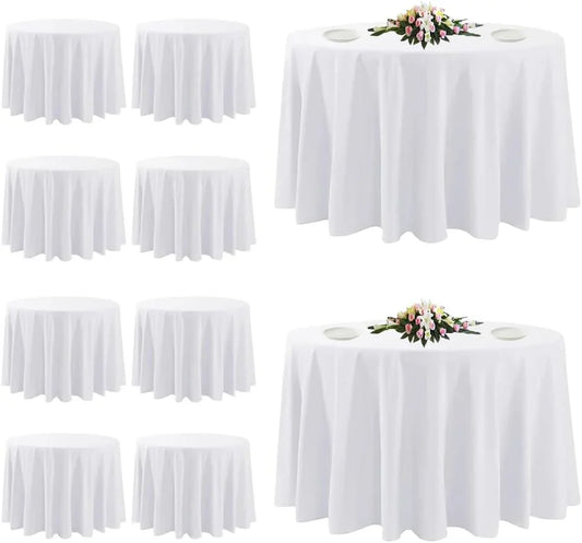 10 Pack White round Tablecloths, 120 Inch Stain Resistant and Wrinkle Polyester Fabric Washable Table Clothes Cover for Kitchen Dining, Wedding, Reception Banquet, Birthday Party, Buffet Restaurant