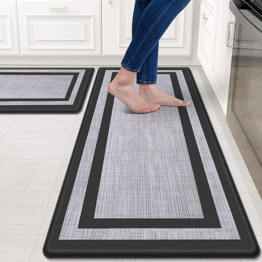 Kitchen Mats Set of 2,Cushioned Anti-Fatigue Non-Skid Rug Sets Ergonomic Comfort Standing Mat for Kitchen, Floor, Office, Sink, Laundry, Black and Gray