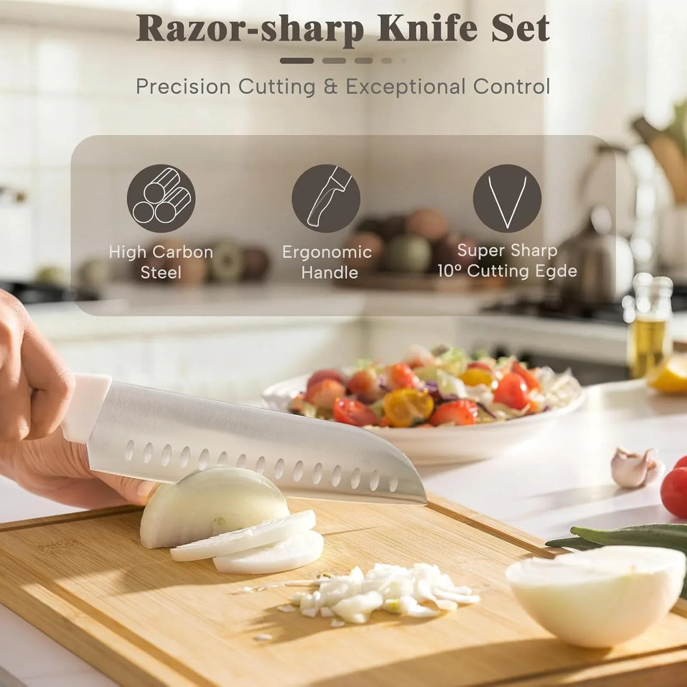 Knife Set,  22-Piece Kitchen Knife Set with Block & Built-In Sharpener, Ultra-Sharp High Carbon Stainless Steel Knives, Dishwasher Safe, Ergonomic Anti-Slip Handle, Valentine'S Gift