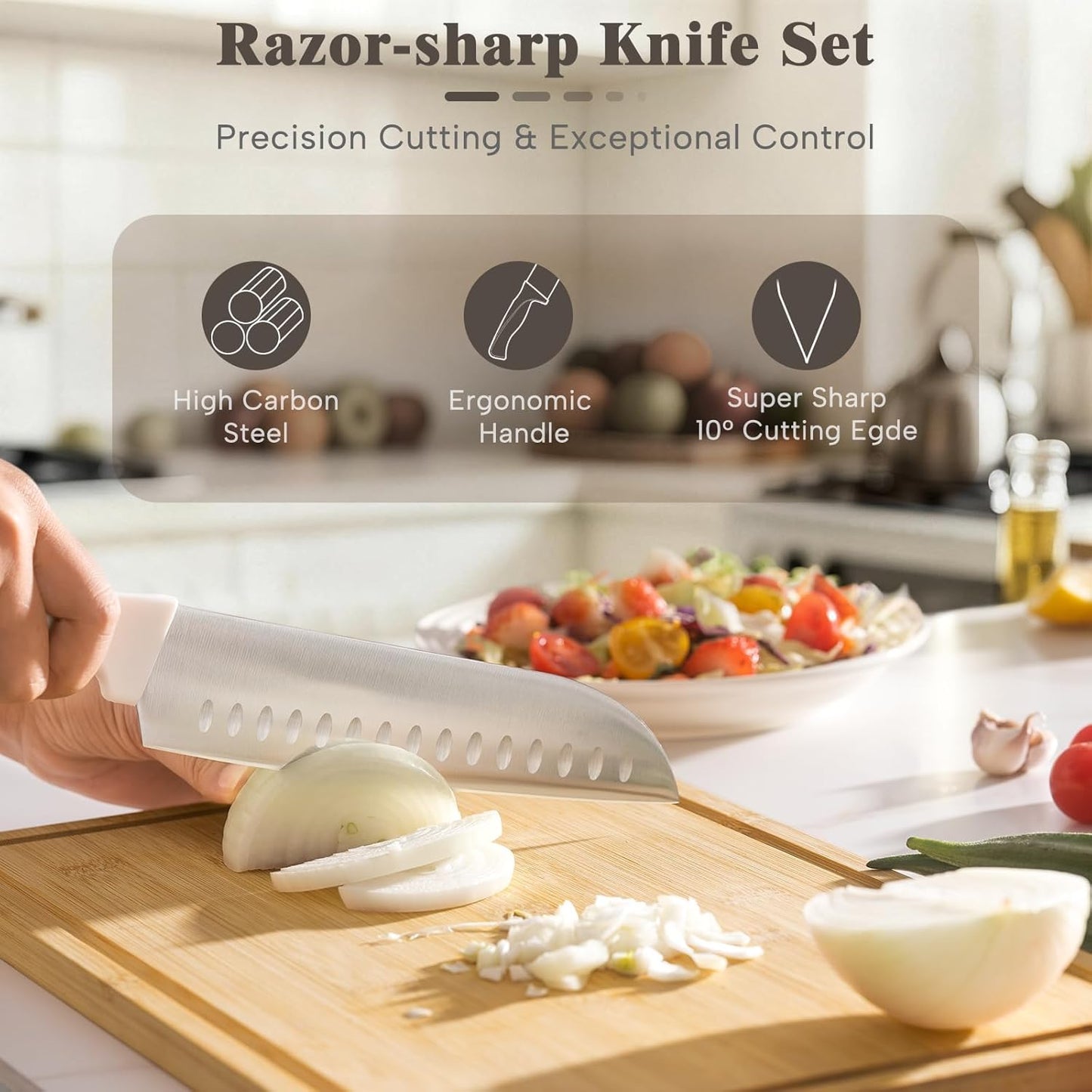 Knife Set,  22-Piece Kitchen Knife Set with Block & Built-In Sharpener, Ultra-Sharp High Carbon Stainless Steel Knives, Dishwasher Safe, Ergonomic Anti-Slip Handle, Valentine'S Gift