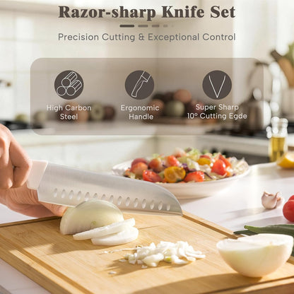 Knife Set,  22-Piece Kitchen Knife Set with Block & Built-In Sharpener, Ultra-Sharp High Carbon Stainless Steel Knives, Dishwasher Safe, Ergonomic Anti-Slip Handle, Valentine'S Gift