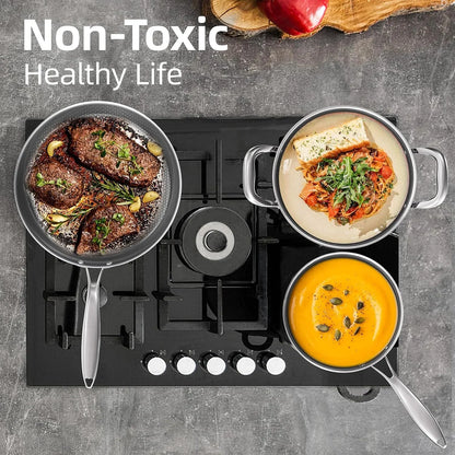 Stainless Steel Pans Set of 3 (8+10+12 Inch), Nonstick Frying Pans, Induction Pan Set, Chef'S Pan, Skillets Dishwasher & Oven Safe, Stay-Cool Handles, Compatible with All Cooktops