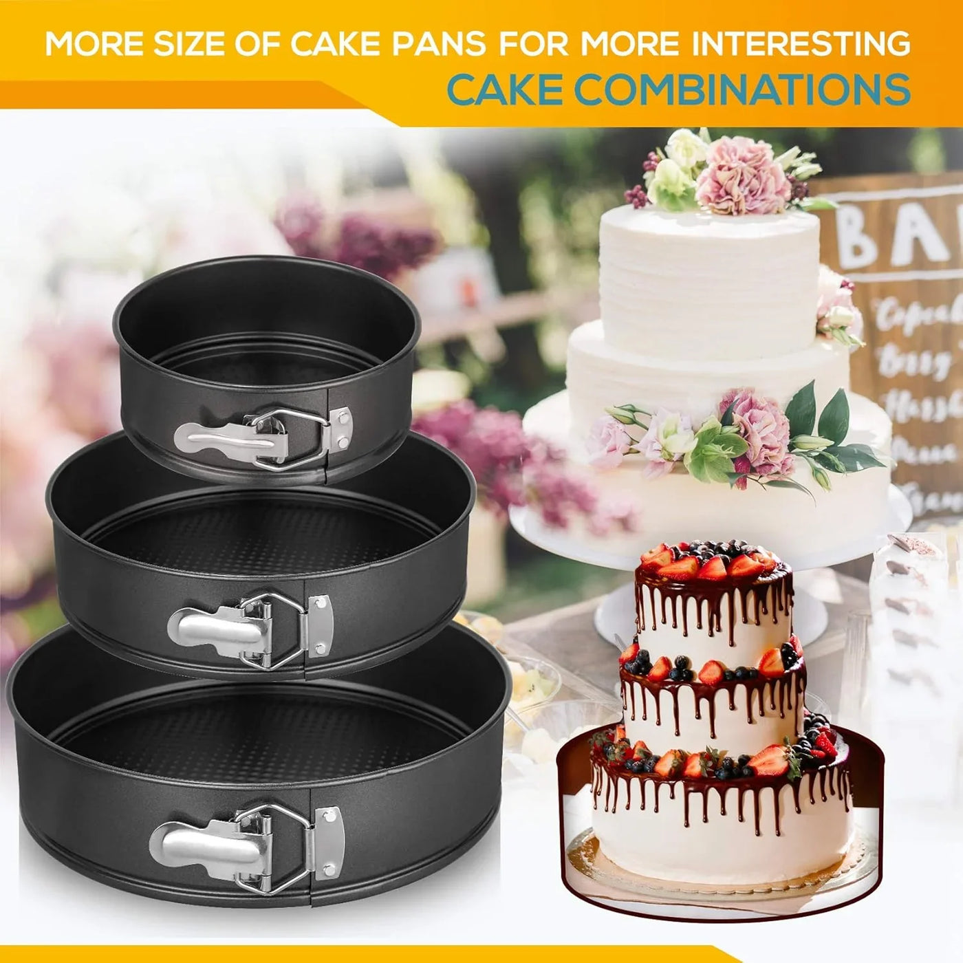 Springform Pan Set of 3 Non-Stick Leakproof round Cake Pan Set Includes 3 Pieces 6" 8" 10"