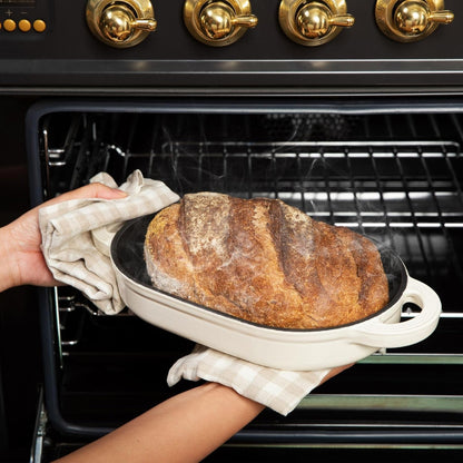 Cast Iron Oval Bread Oven, 10" X 6.5" - Rustic Dutch Oven Bread Cloche with Steam Circulating Lid for Perfect Sourdough