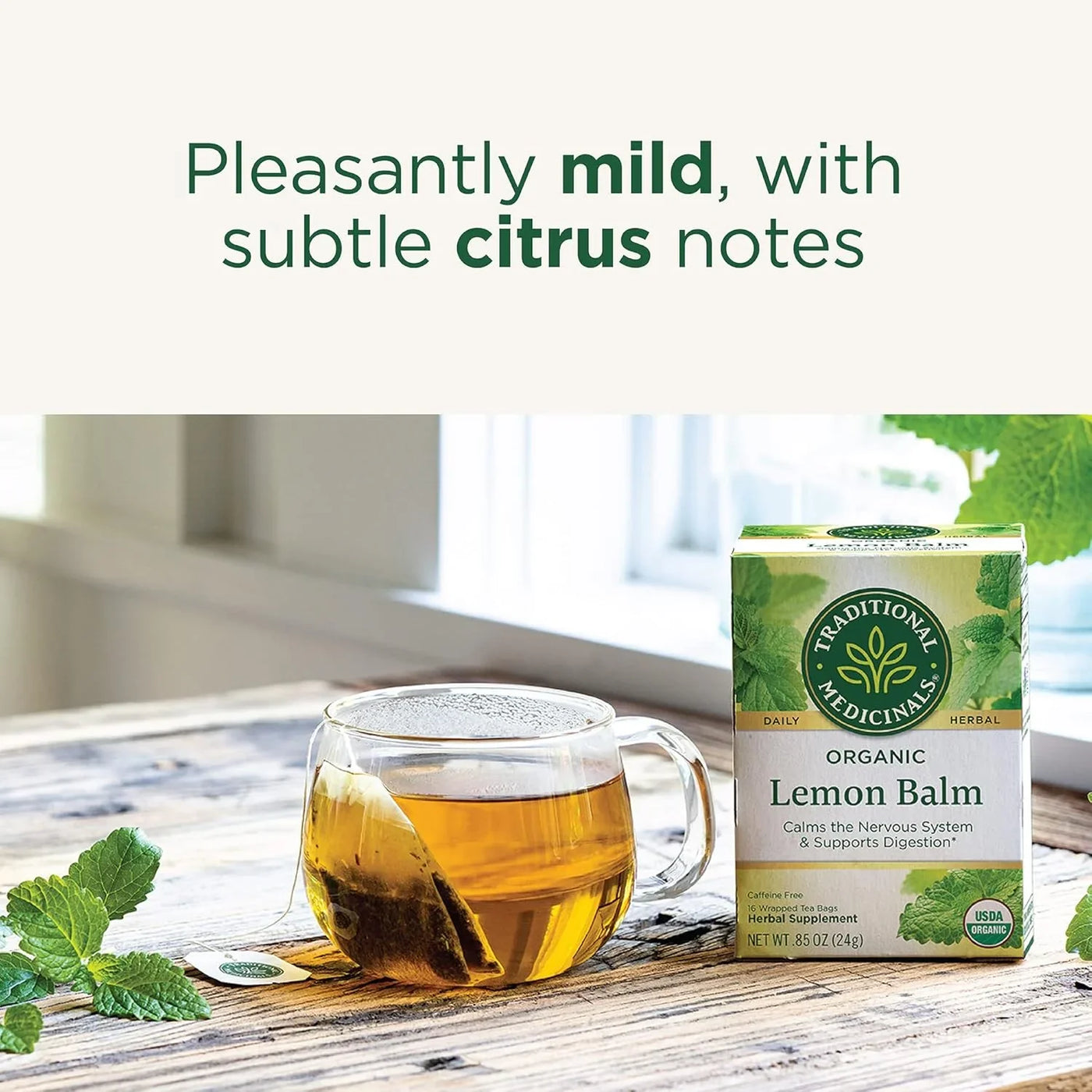 Organic, Lemon Balm - Supports Stress Relief & Digestive Health - Kosher, Non-Gmo, Caffeine-Free, Compostable - 16 Tea Bags