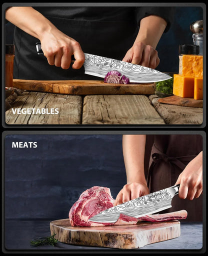 8" Super Sharp Professional Chef'S Knife with Finger Guard and Knife Sharpener, German High Carbon Stainless Steel EN1.4116 with Micarta Handle and Gift Box