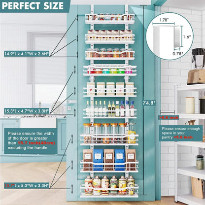 Over the Door Pantry Organizer，9-Tier over the Door Organizer with Adjustable Basket，Metal Hanging Pantry Organizers and Storage for Kitchen, Back of Door Seasoning Rack