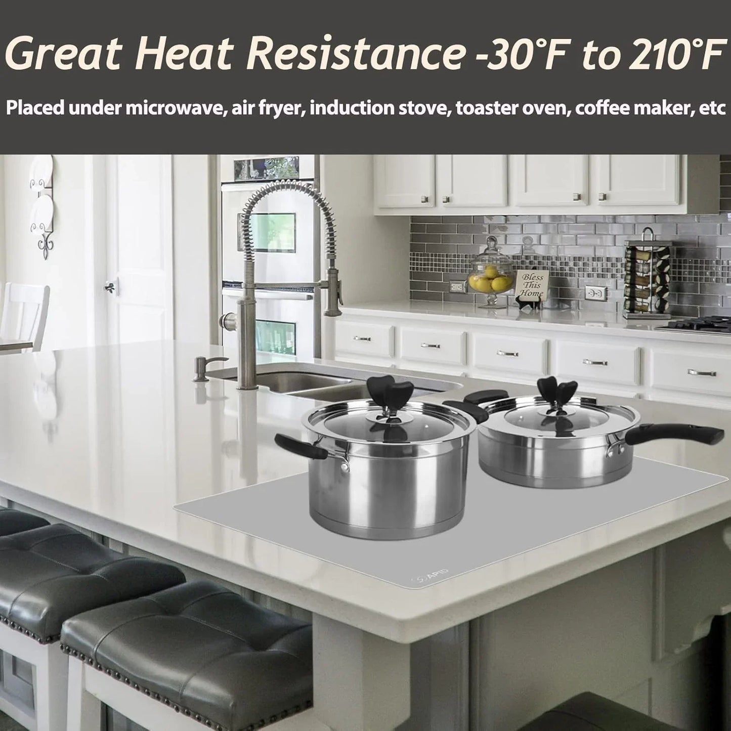 Extra Large Silicone Mat 36" X 24" Place Mats, Heat Resistant Mat for Kitchen Countertop Protector, Thick Placemats Washable Silicone Mats for Kitchen Counter Mat Dining Table Mat, Grey,