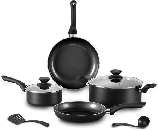 8Pcs Black Ceramic Pots and Pans Set, Cooking Pan Set,Cooking Pot Set Ceramic Pan Set, Nonstick Cookware Set, Induction Safe Kitchen Cooking Set with Frying Pans, Saucepans, Shovel and Ladle