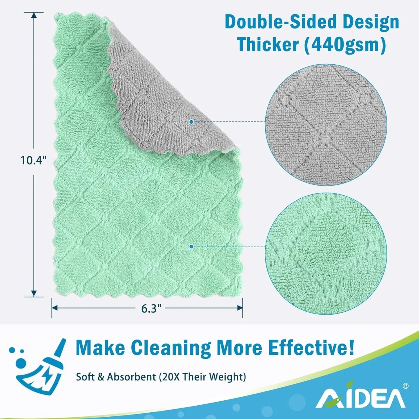 Kitchen Towels, 12 Pack Absorbent Coral Fleece Dish Towels, No Odor Reusable Dish Cloths, Microfiber Cleaning Cloths, Fast Drying Dishcloths, 6.3" X10.4"
