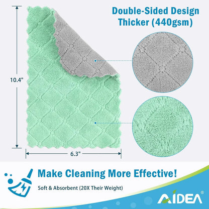 Kitchen Towels, 12 Pack Absorbent Coral Fleece Dish Towels, No Odor Reusable Dish Cloths, Microfiber Cleaning Cloths, Fast Drying Dishcloths, 6.3" X10.4"