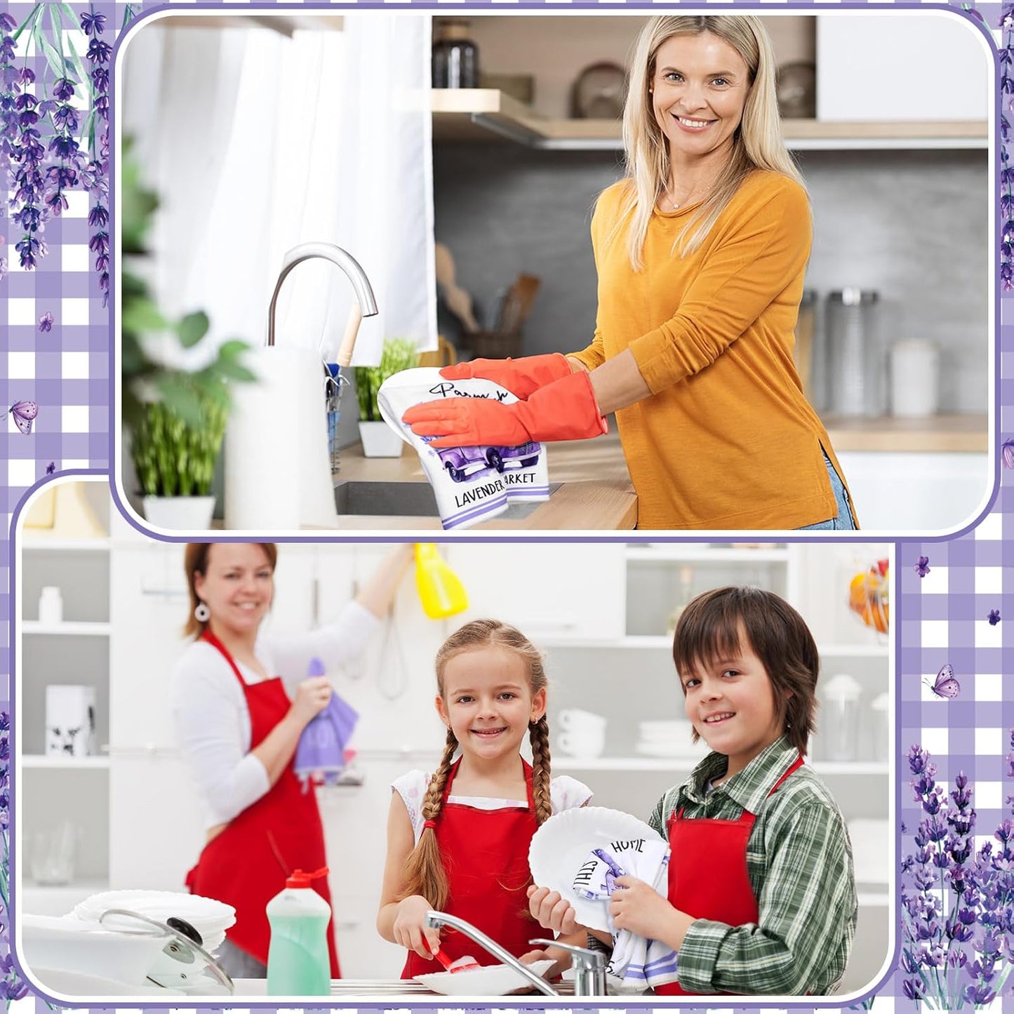 6 Pcs Lavender Summer Kitchen Towel Set Funny Housewife Farmhouse Rustic Bath Hand Towel for Holiday Bathroom Gift, 24 X 16 Inches(Purple,Lavender)